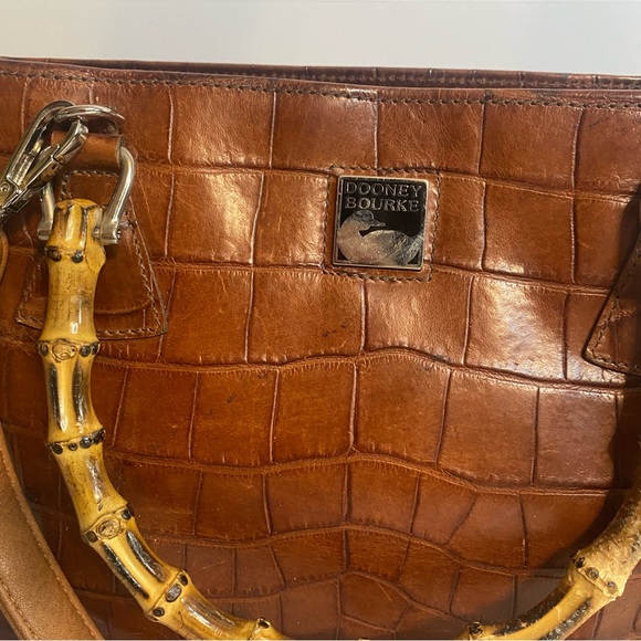 Dooney & Bourke Brown Croc Embossed Shoulder Bag Purse Bamboo Handles